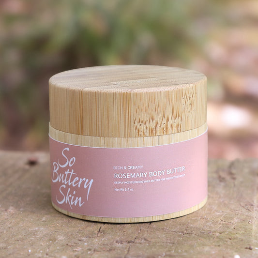 So Buttery Skin Rosemary Body Butter 3.4oz travel-size jar, herbal grounding scent